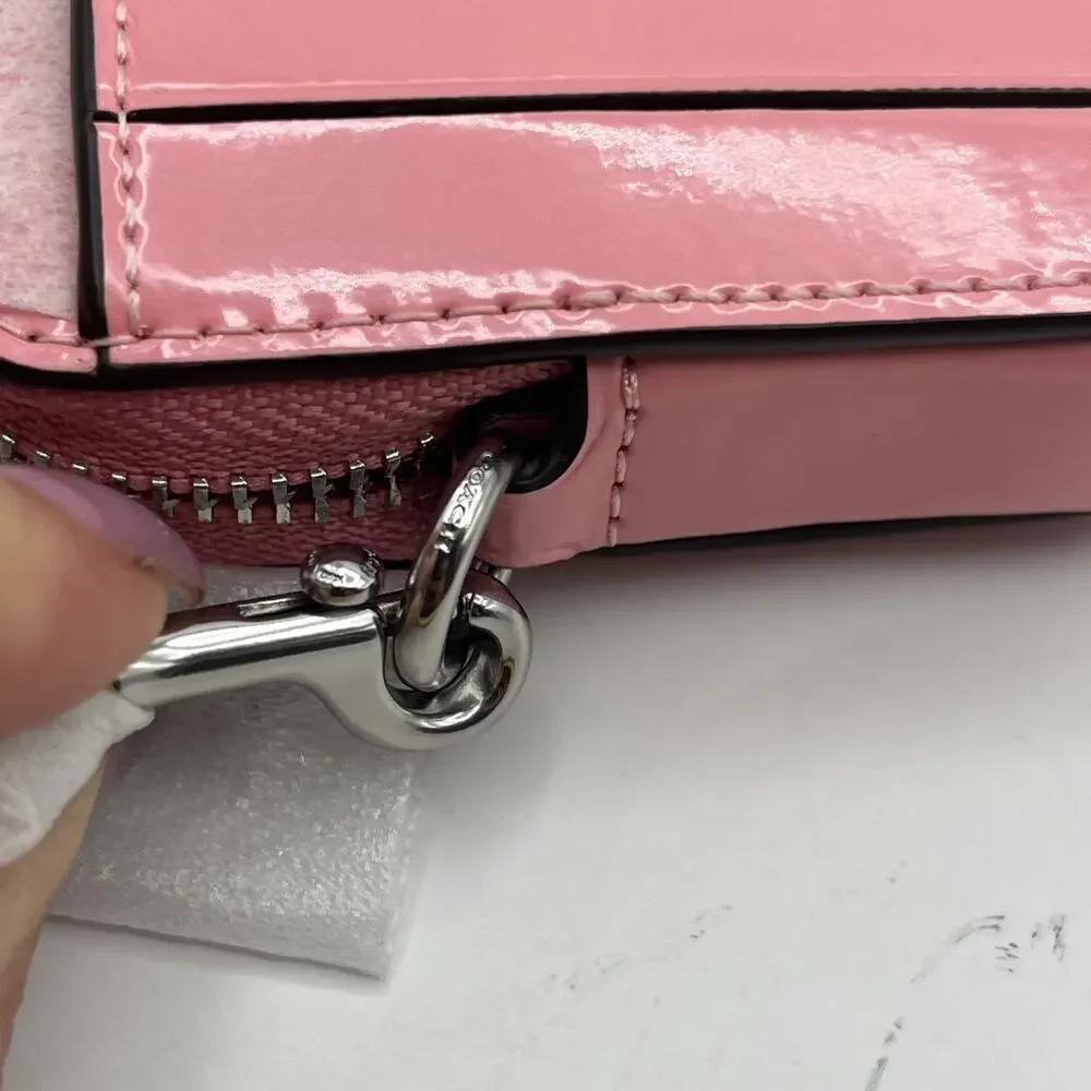 Coach Zip Card Case Wristlet In Signature Patent Leather CDQ15 Bright Pink NWT